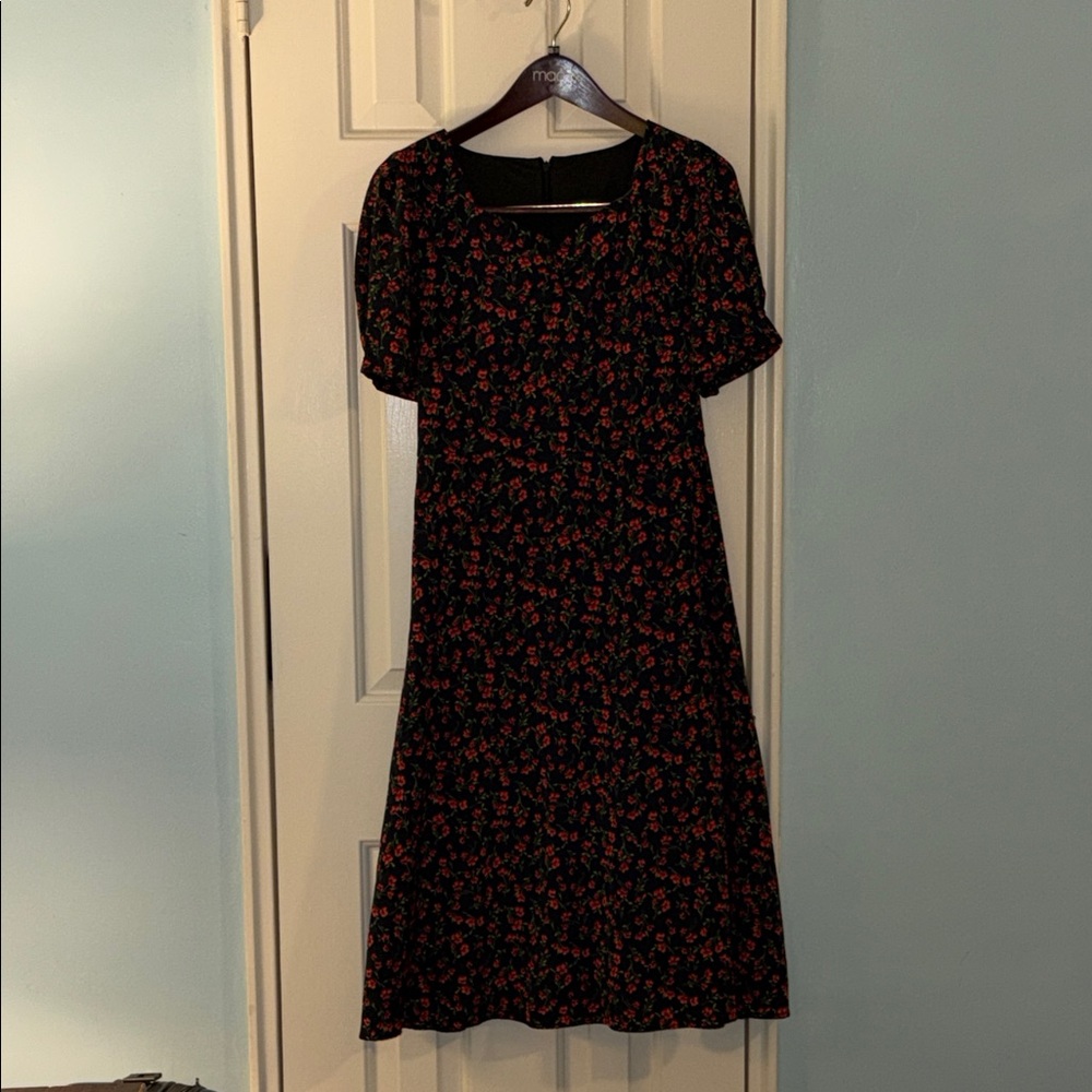 Macy's Black and Red Floral Midi Dress
